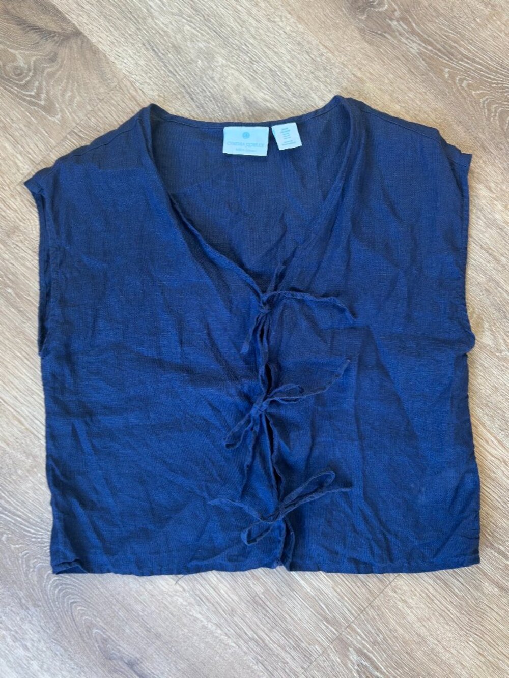 Cynthia Rowley 100% Linen Navy Tie-Front Women's Top Sz M